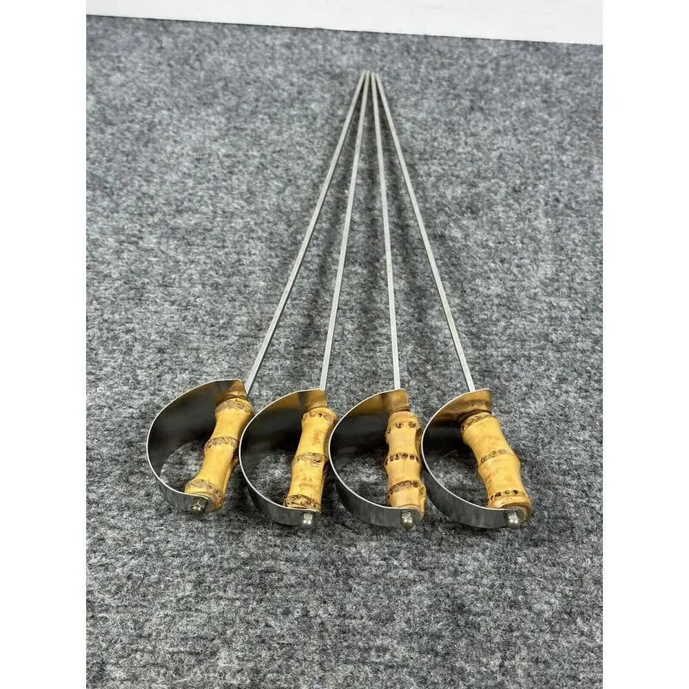 4 Vintage Long Tiki Bamboo Handle BBQ Skewer Swords 18”‎ Japan Excellent MCM